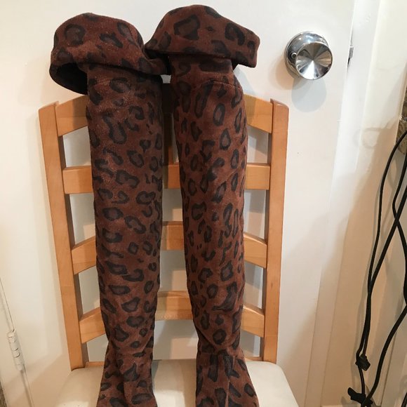 Vero Cuoio Animal Print Suede Leather Over-the-knee boots - Picture 1 of 6
